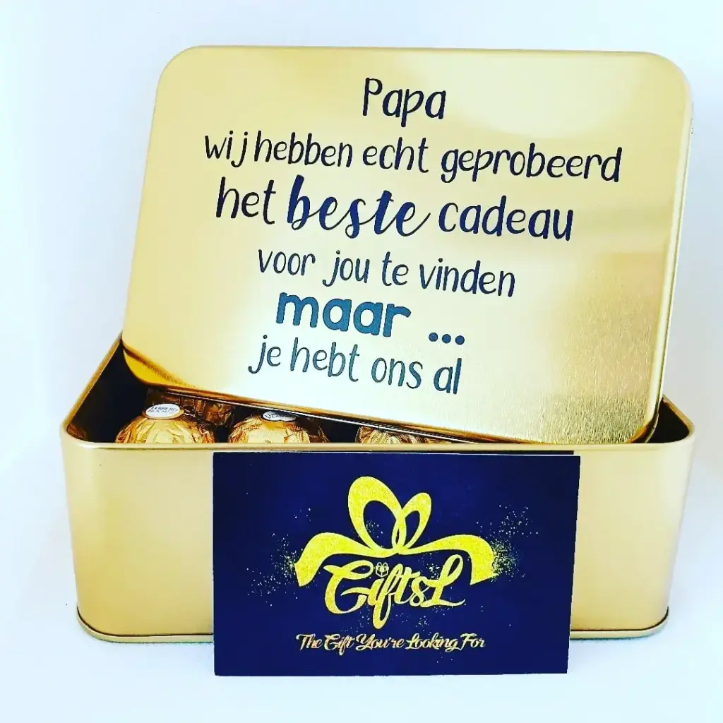 Geschenkdoos met lekkers  (Zwart, ZONDER inhoud, Eigen tekst)